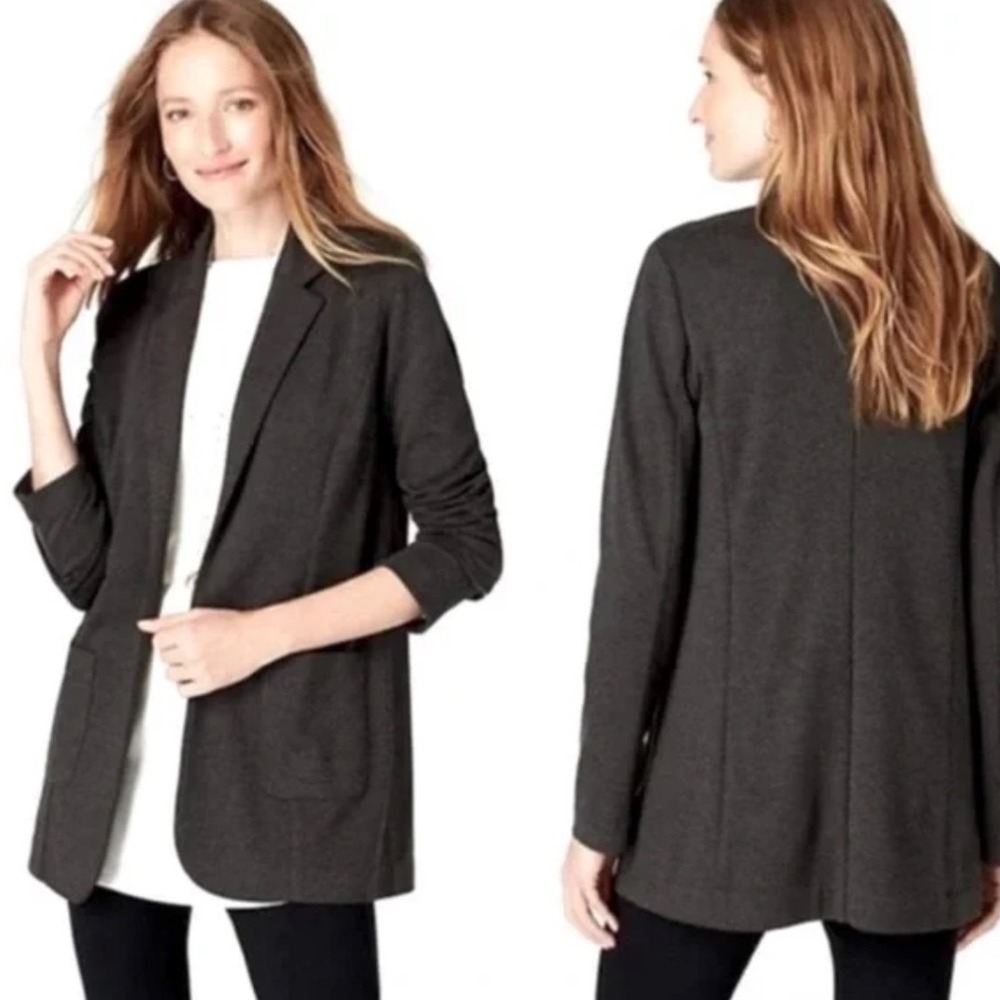 J Jill Women's Ponte Knit Blazer Gray Open Front Pocket Stretch Size 3X